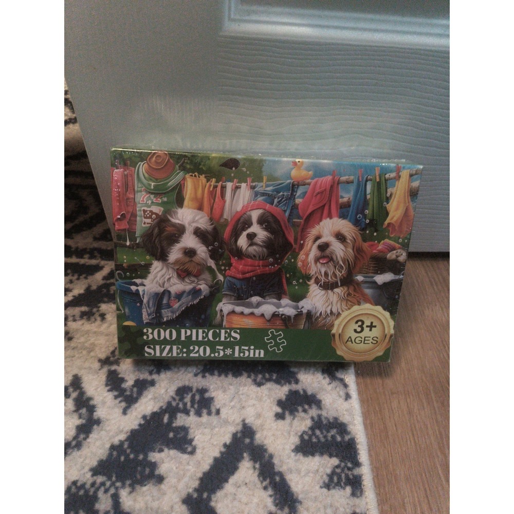 Whimsical Puppies Doing Laundry: 300 Large Piece Puzzle for Family Enjoyment New